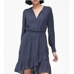Banana Republic Blue Dot Smocked Dress size 0 ruffle mini dress